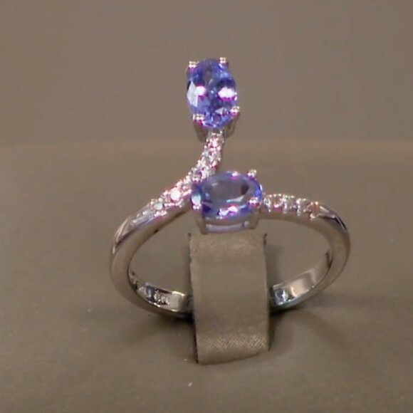 Rarities Carol Brodie TANZANITE and White Zircon Sterling Silver Bypass Ring 8 - Picture 1 of 13